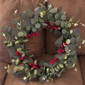 Festive Green and Red Holiday Wreath